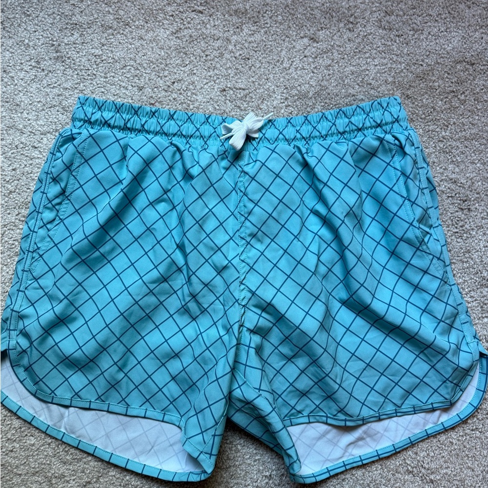 Kortni Jeane Aqua Grid Men's Swim Trunks! Size Large RETRO SHORTIES NEVER WORN!